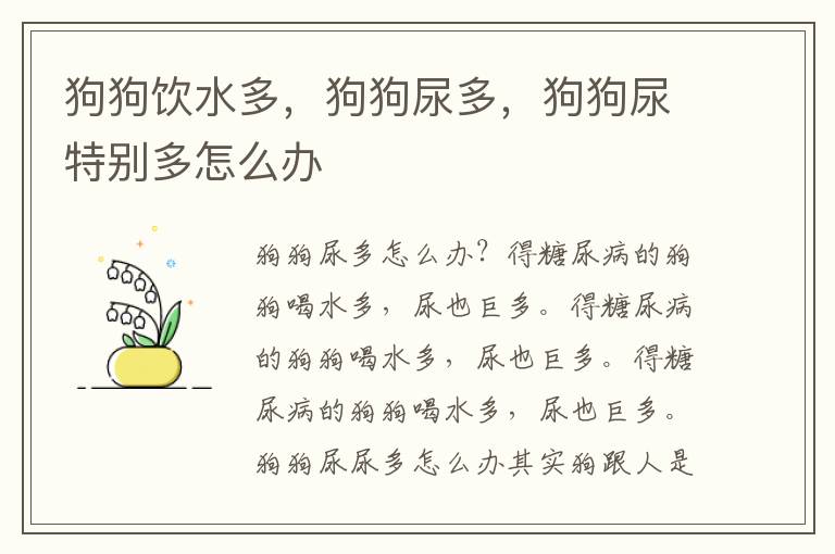 狗狗飲水多，狗狗尿多，狗狗尿特別多怎么辦