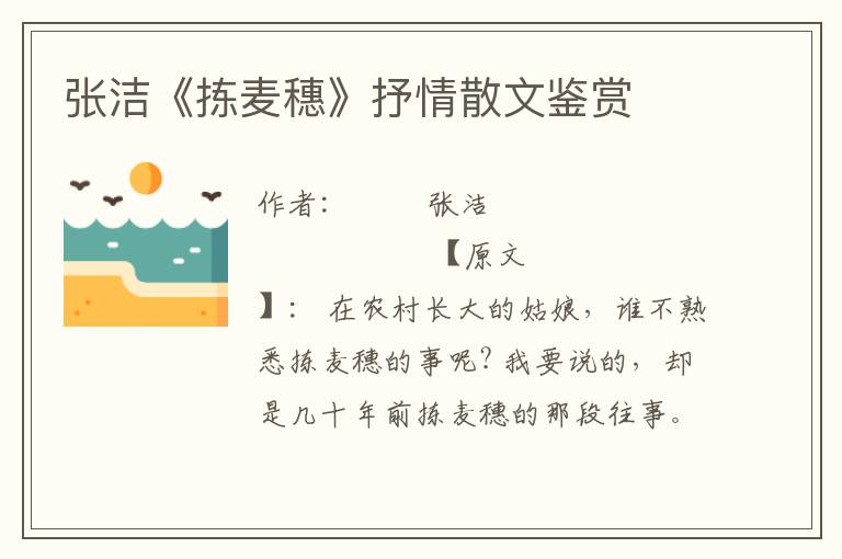 張潔《揀麥穗》抒情散文鑒賞