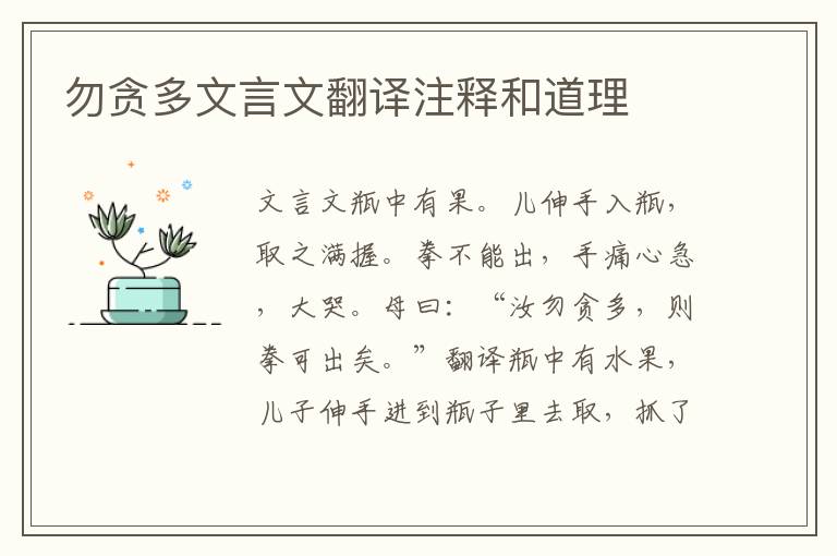 勿貪多文言文翻譯注釋和道理