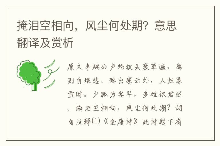 掩淚空相向,風塵何處期?意思翻譯及賞析