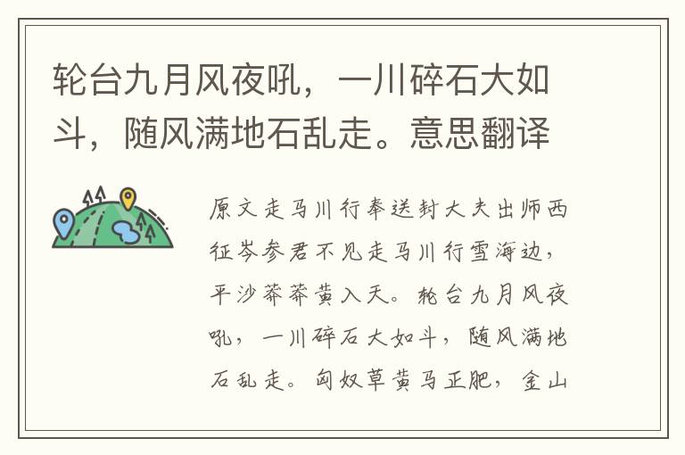 輪臺九月風夜吼,一川碎石大如斗,隨風滿地石亂走。意思翻譯及賞析