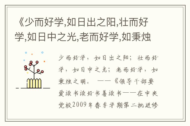 《少而好學(xué),如日出之陽,壯而好學(xué),如日中之光,老而好學(xué),如秉燭之明》勸學(xué)用典名句